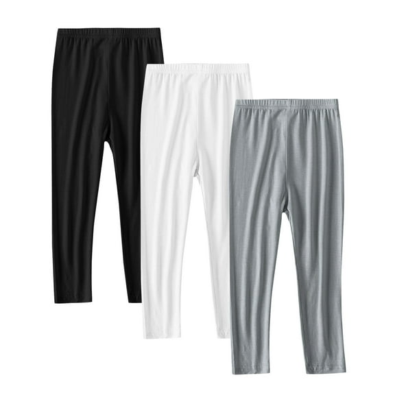 Lopecy-Sta 3-Pack Leggings for Kids Cotton Basic Legging for Kids Fitting Long Pant Girls Leggings Toddler Active Leggings Childrens Long Pants