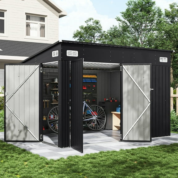 Clouddwell Shed with Triple Doors 9.5x7.4 Ft Galvanized Steel Storage Sheds