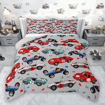 jejeloiu Colorful Racing Car Bedding Comforter Set,Extreme Sport Theme Twin Comforter Sets,Red Blue Gray Bedding Set For Boys Kids,Luxury Bedroom Decor Reversible,2-Piece