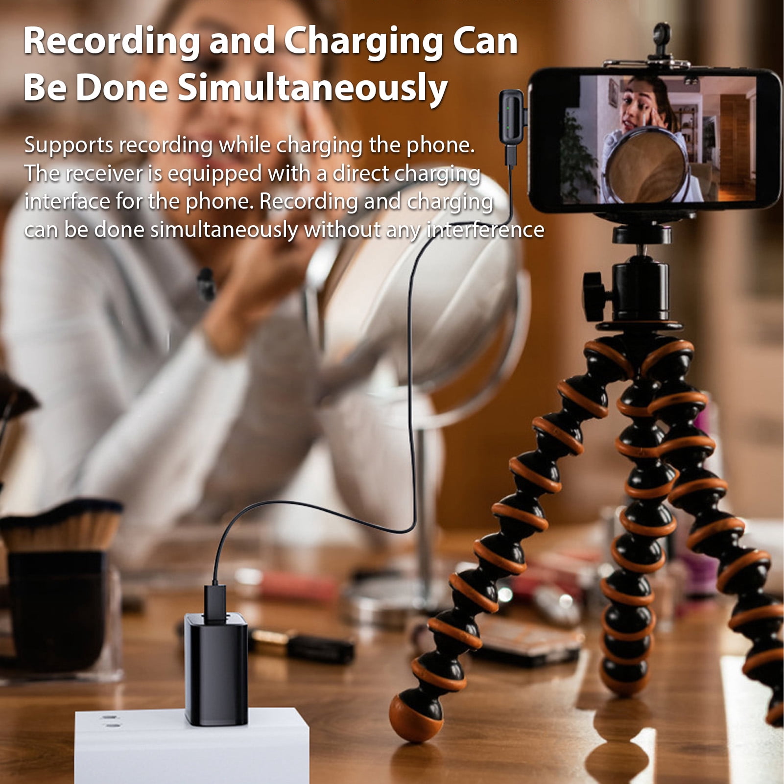 Riousery Wireless Lavalier Microphone System Noise Reduction 2.4G Transmission Plug and Play Collar Clip Mic with Charging Case for Phones Computers Cameras, Black