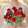 thumbnail image 4 of 1 Bundle Artificial Mini Rose Bunch 12 Heads Faux Small Silk Rose Flowers for Wedding Centerpiece Vase Home Table Decor 30cm, Clearance Champagne, 4 of 9