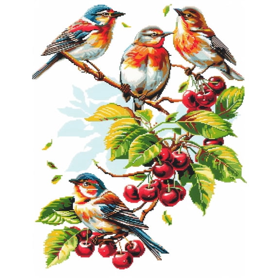 Family of Birds Perched on Branches DIY 11CT Stamped Cross Stitch Kits for Beginners Easy Needlepoint Embroidery Counted Cross Stitch Art Craft for Wall Decoration 12x16inch(1)