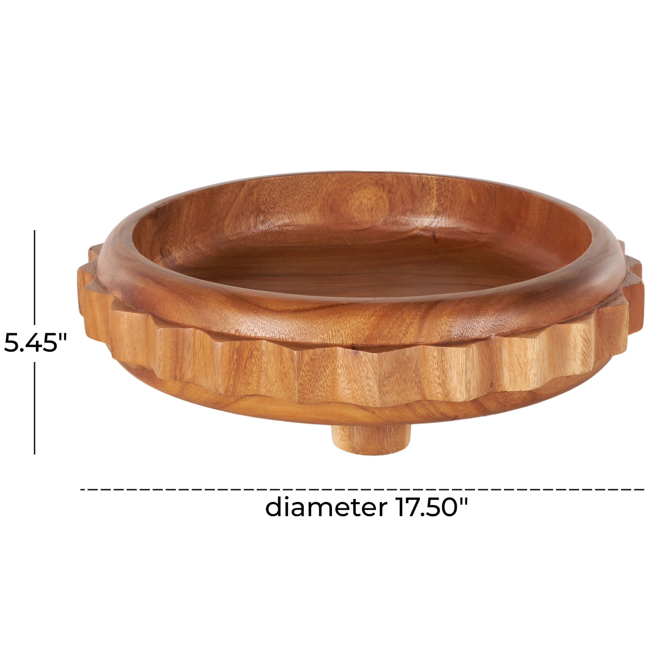DecMode 18" Handmade Round Gear Brown Wood Decorative Bowl with Peg Leg