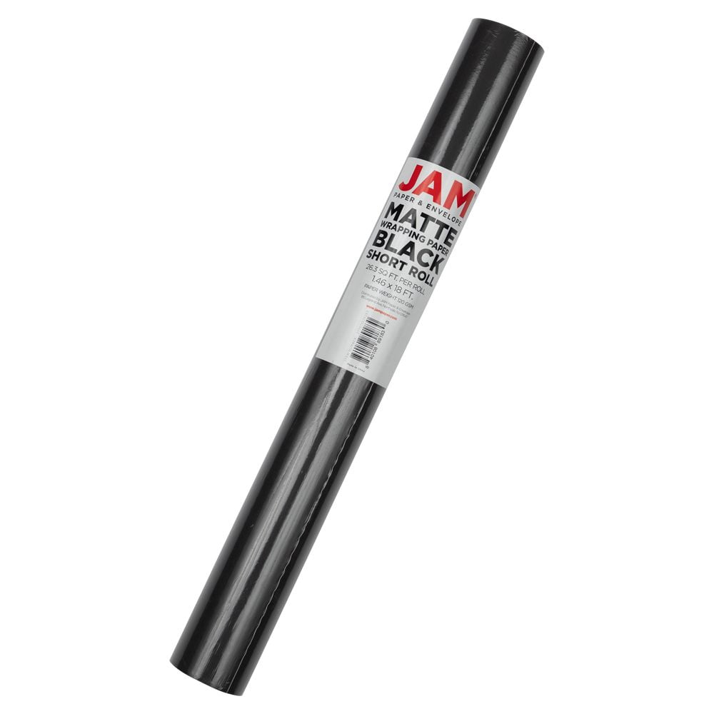 JAM Paper Matte Wrapping Paper, 26.3 Sq ft, Matte Black, Roll 1 Pack
