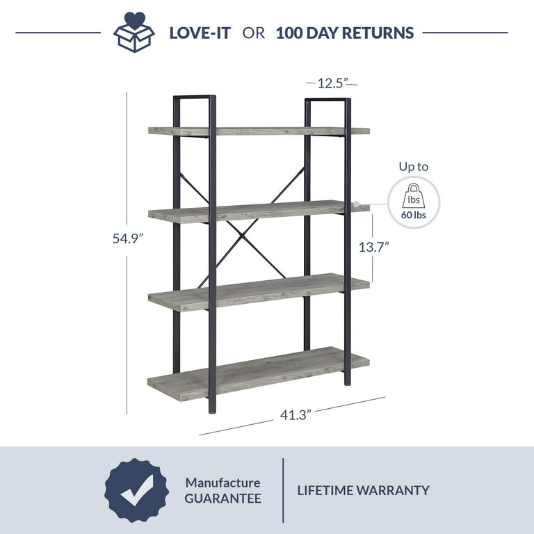 BELLEZE 5 Tier Modern Rustic Industrial Bookshelf - Hazel (Gray Wash) 