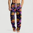 thumbnail image 2 of Evdexr Halloween Pajamas Men Lightweight Oversized Pj Pants Halloween Graphic Drawstring Jack O pajamas Long Loose Sleepwear Saffron M, 2 of 8
