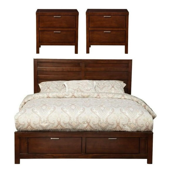 Home Square 3 Piece Set with Nightstand and Queen Storage Bed in Cappuccino