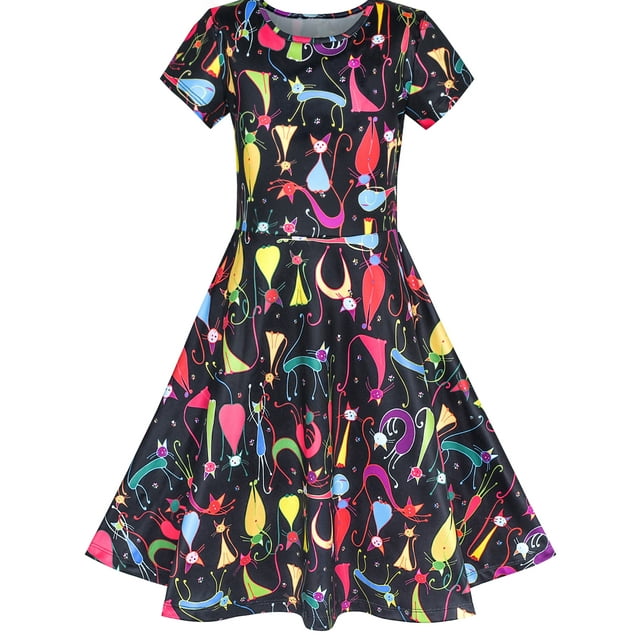 Robe Fille Cartoon Cat Manches Courtes 6 Ans