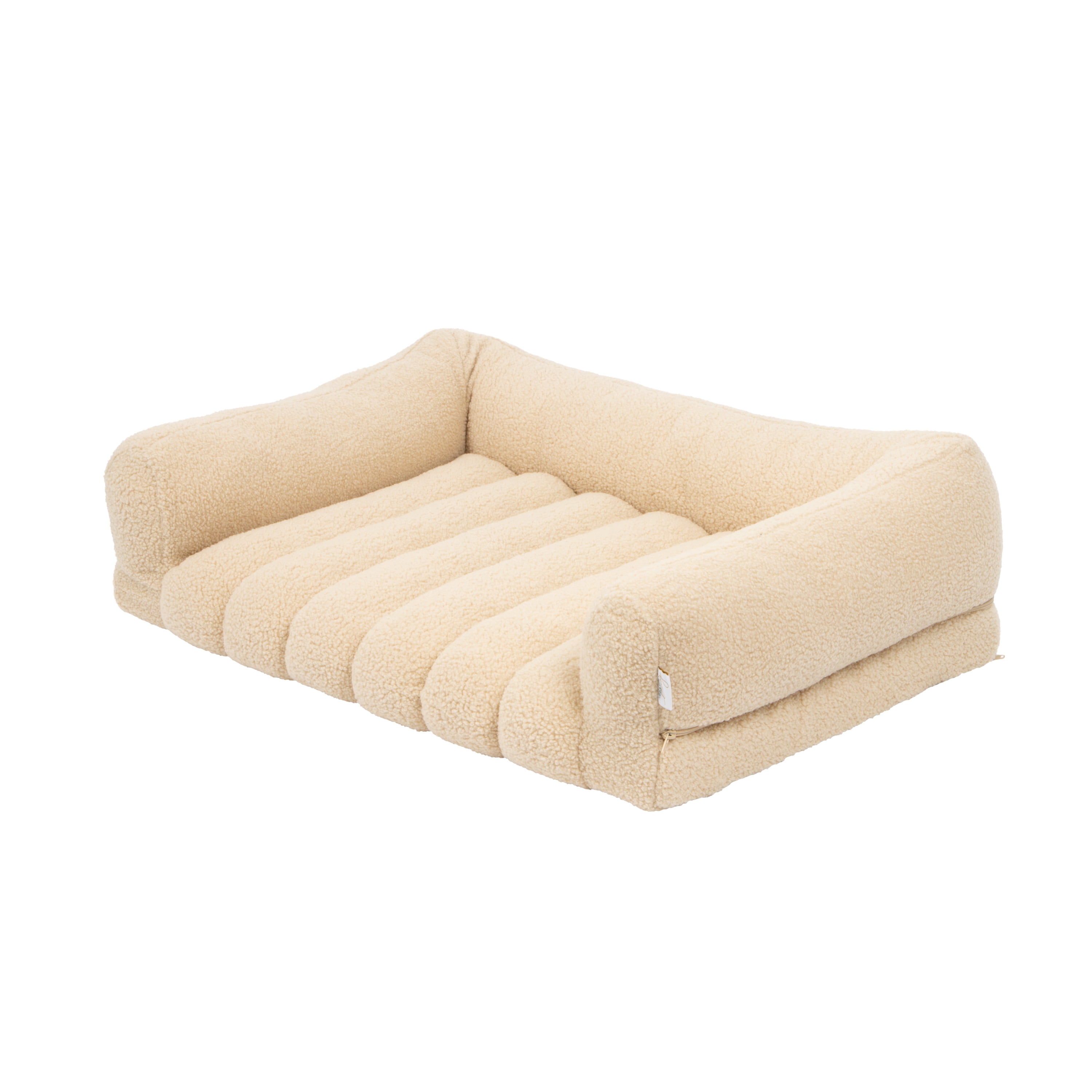 SportPet Designs Quilted Sherpa Sofa-Style Pet Bed Lounger, Tan, Large, 35 in x 25.5 in x 8 in