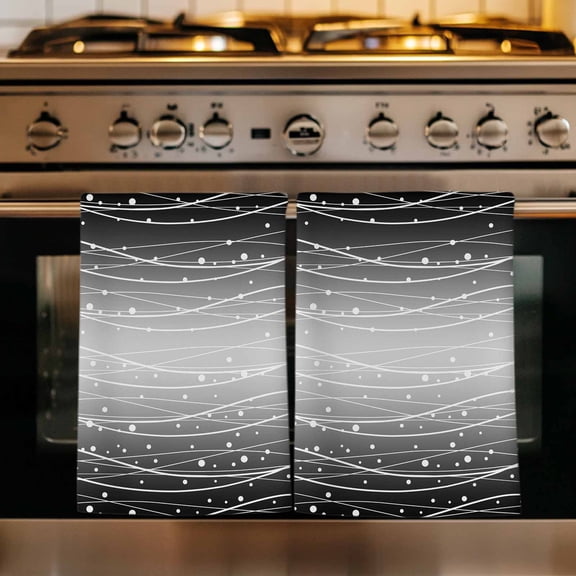 Black Gray Ombre Kitchen Towels Set of 1, Modern Abstract Striped Polka Dots Absorbent Dish Towels for Kitchen, Microfiber Hand Towel, Quick Drying Tea Towel for Cleaning Decorative Dishcloths