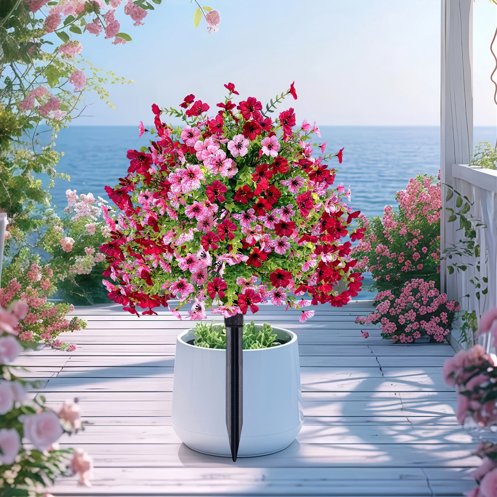 20" Artificial Topiary Ball Flowers For Outdoors Planters,Spring Decoration with Spike,UV Resistant Faux Summer Plants,Fake Bushes Indoor Decor,Mix 4 Colors for Garden,Porch & Patio