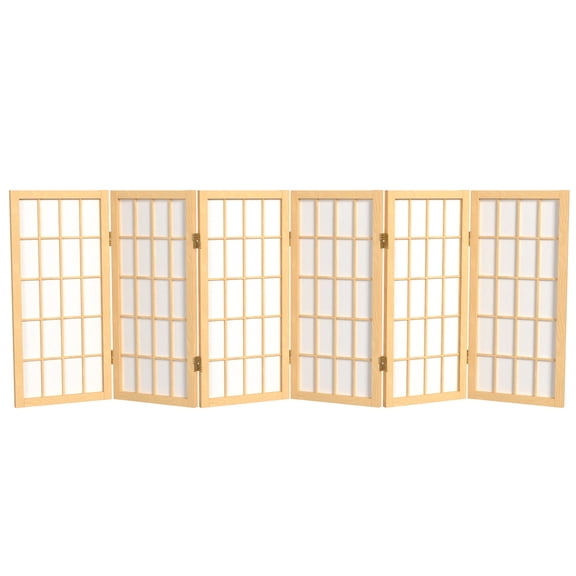 2 ft. Tall Desktop Window Pane Shoji Screen - Natural - 6 Panels