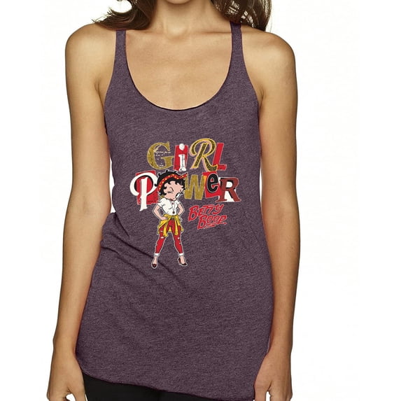 Wild Bobby Betty Boop Winking Girl Power Femenist Betty Boop Tri-Blend Racerback Tank Top, Purple Vintage, Small