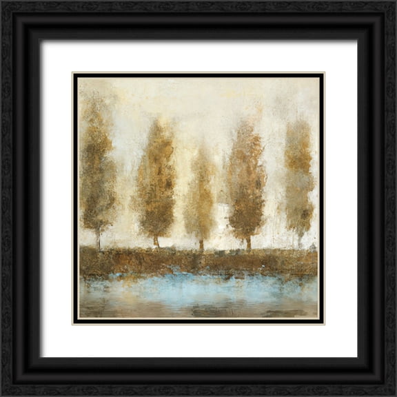 Sasha 12x12 Black Ornate Wood Framed with Double Matting Museum Art Print Titled - Gold Trees