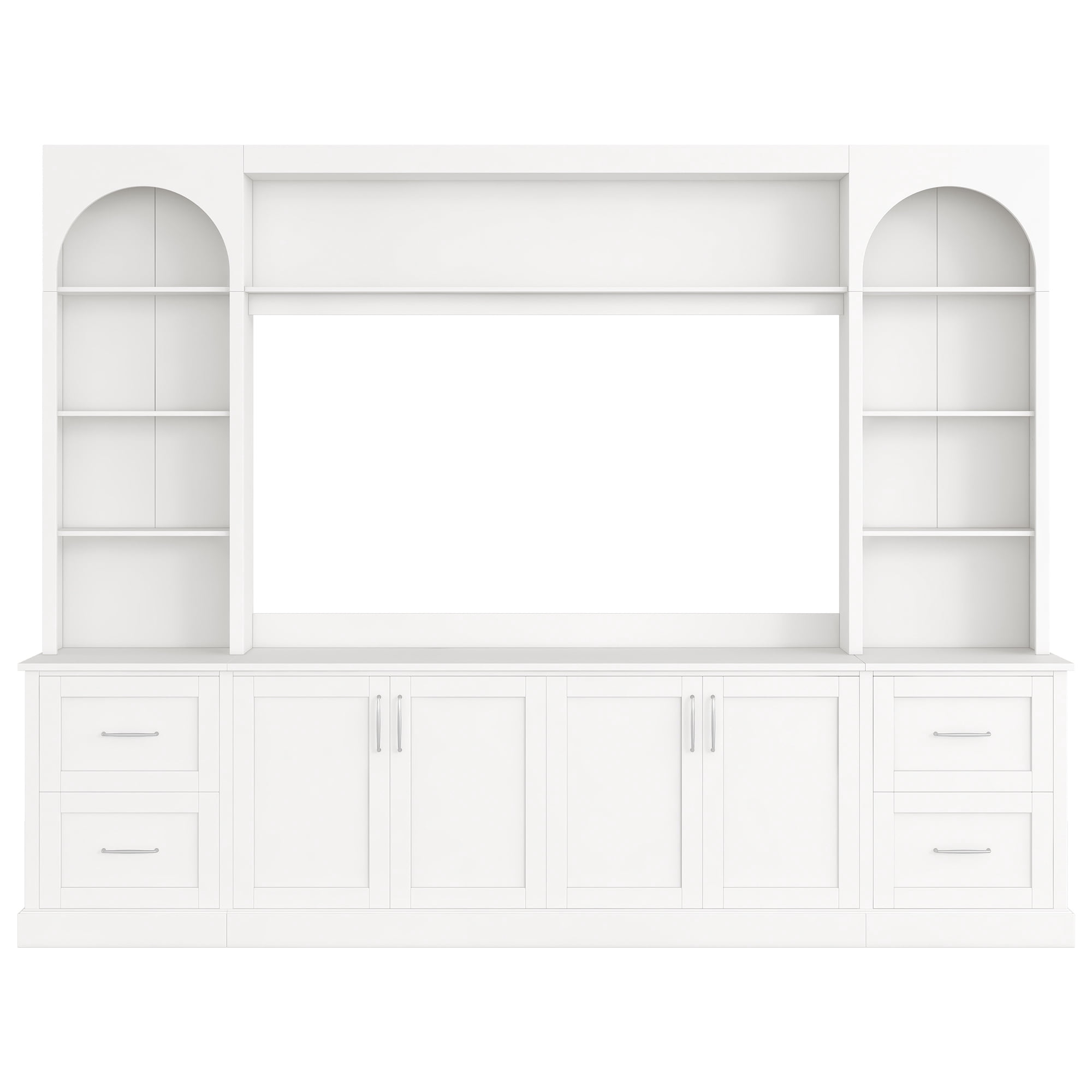 Modern Arched Entertainment Center Wall Unit with Drawers, Farmhouse TV Stand for TVs Up to 65 Inch, All-in-One Media Console with Adjustable Shelves and Cable Management for Living Room