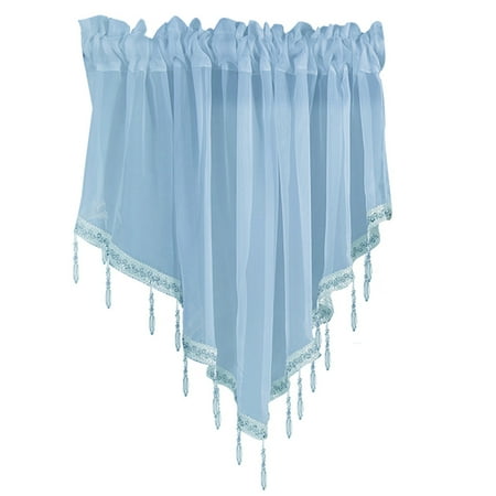 

【Ready Stock】 Tulle for Triangle Valance with Hanging Crystal Beads Trim Pendant Sheer Lace Panels Drape Rod Pocket Short Window Curta