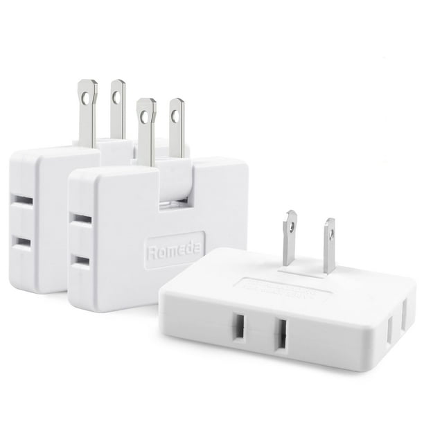 Paquete De 3 Extensores De Toma De Corriente De Pared Plana De Ca, Adaptador De Enchufe Plano, Adaptador De Pared Plegable De 3 Vías, Enchufe Mani Para El Hogar Y Los Viajes (Blanco)