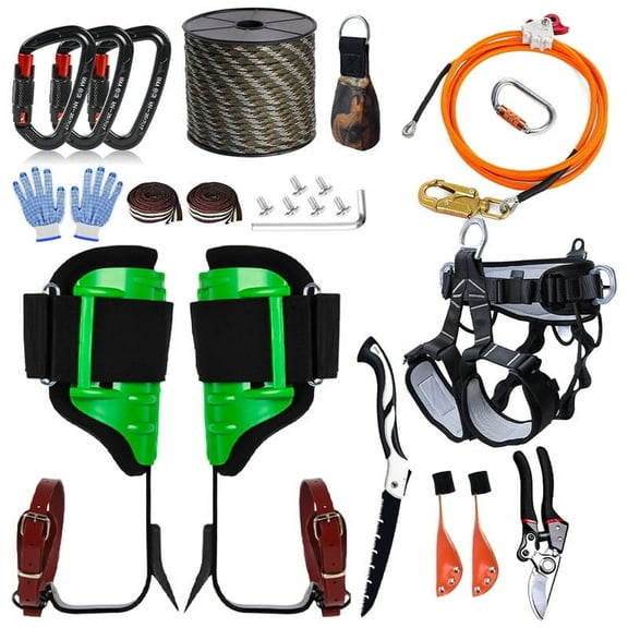 Tree Climbing Gear，Tree Climbing Spikes, Tree Climbing Gear with Adjustable Climbing Straps and Steel Core Flip Line, Rock Climbing Kit with Triple Lock Lanyard Adjuster