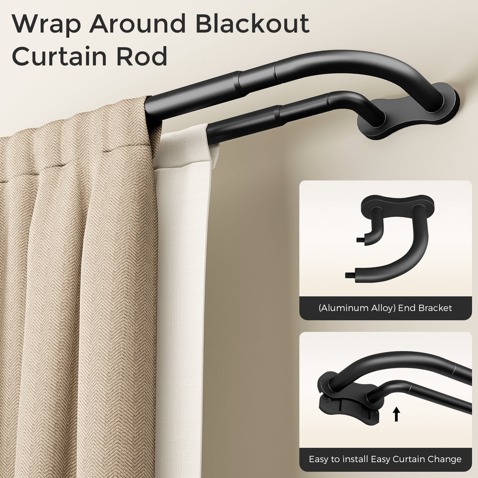 OLV Wrap Around Double Curtain Rods for Window,30-60 inch,Black