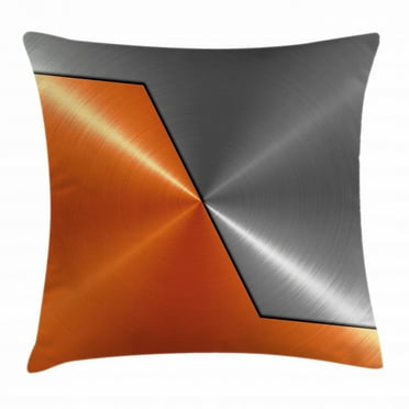 Copper Decor Throw Pillow Cushion Cover, 3D Style Metal Machinery Structure Image Detail Vivid Modern Design Contrast, Decorative Square Accent Pillow Case, 18 X 18 Inches, Orange Gray, by Ambesonne