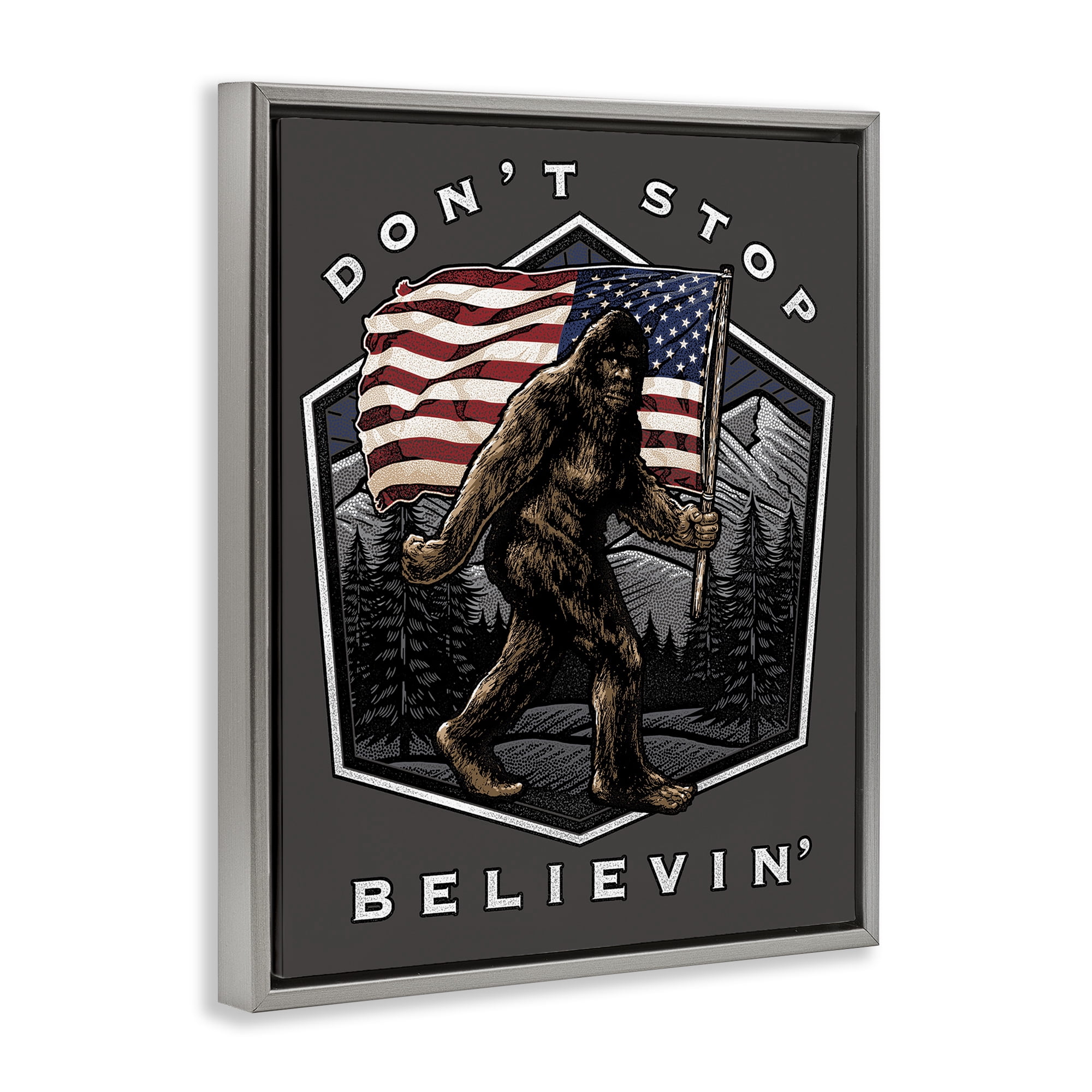 Stupell Industries Don't Stop Believing Novelty Painting Gray Floater Framed Art Print Wall Art, 25 x 31