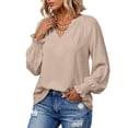 thumbnail image 2 of ClodeEU Women V Neck Long Sleeve Top,Casual Loose Fit Solid Blouse Khaki,Women's Plus S, 2 of 6