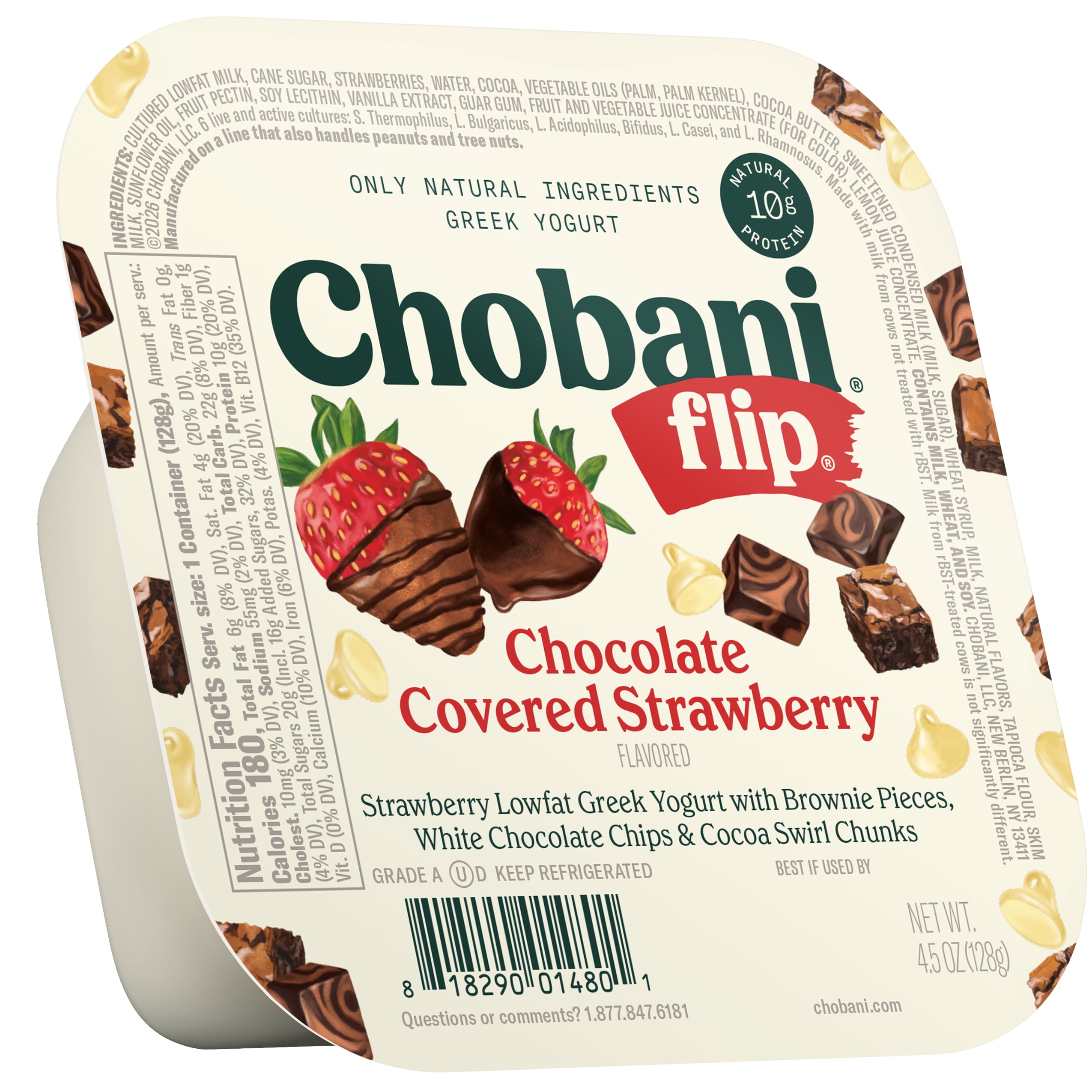 (4 pack) Chobani Flip Low-Fat Greek Yogurt Chocolate Covered Strawberry 4.5 oz Cup