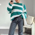 thumbnail image 4 of Gupgi Women Striped Sweaters Long Sleeve Loose Knit Pullover Preppy Jumper Tops for Fall Winter, 4 of 9