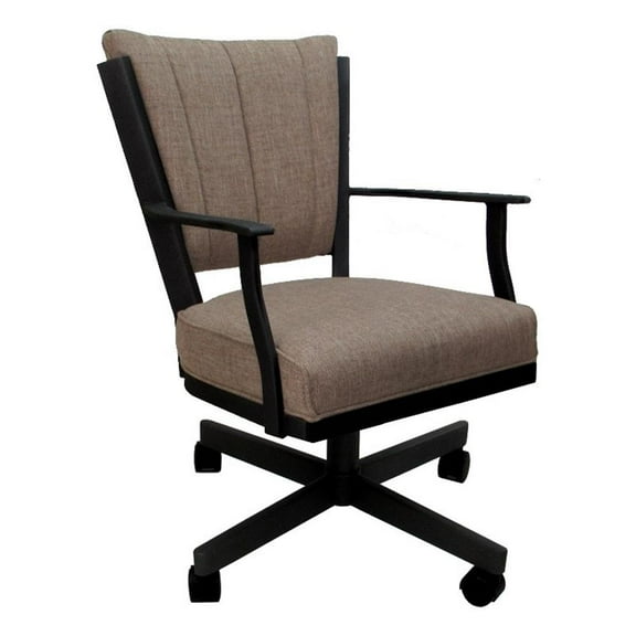 Montana Swivel Metal Dining Caster Chair - Basin Beige Fabric - Black Frame
