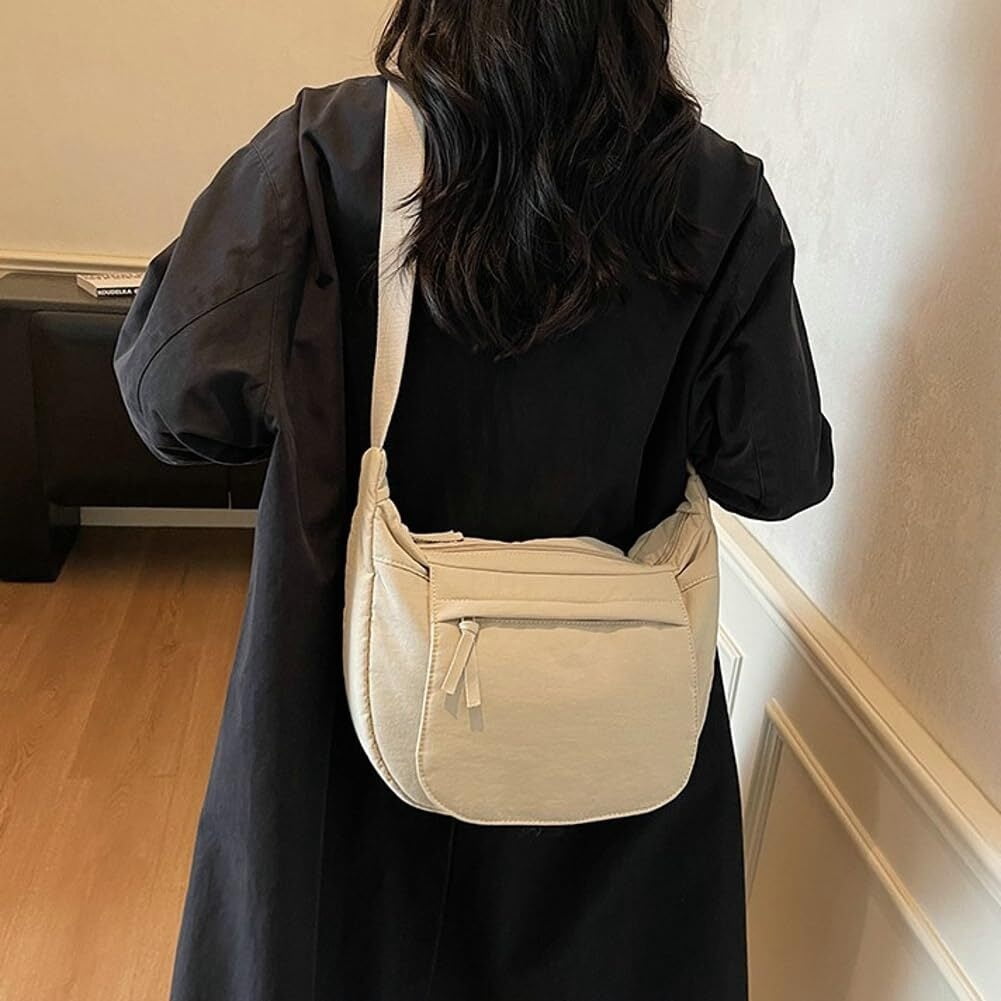 LKJYER Slouchy Nylon Bags for Women 2025 Crescent Crossbody Bag Hobo Shoulder Purse Work Travel Tote Handbag Everyday Purses
