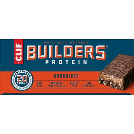 CLIF BUILDERS Protein Bars Chocolate Flavor, Plant Protein, Gluten Free Bars, 12ct