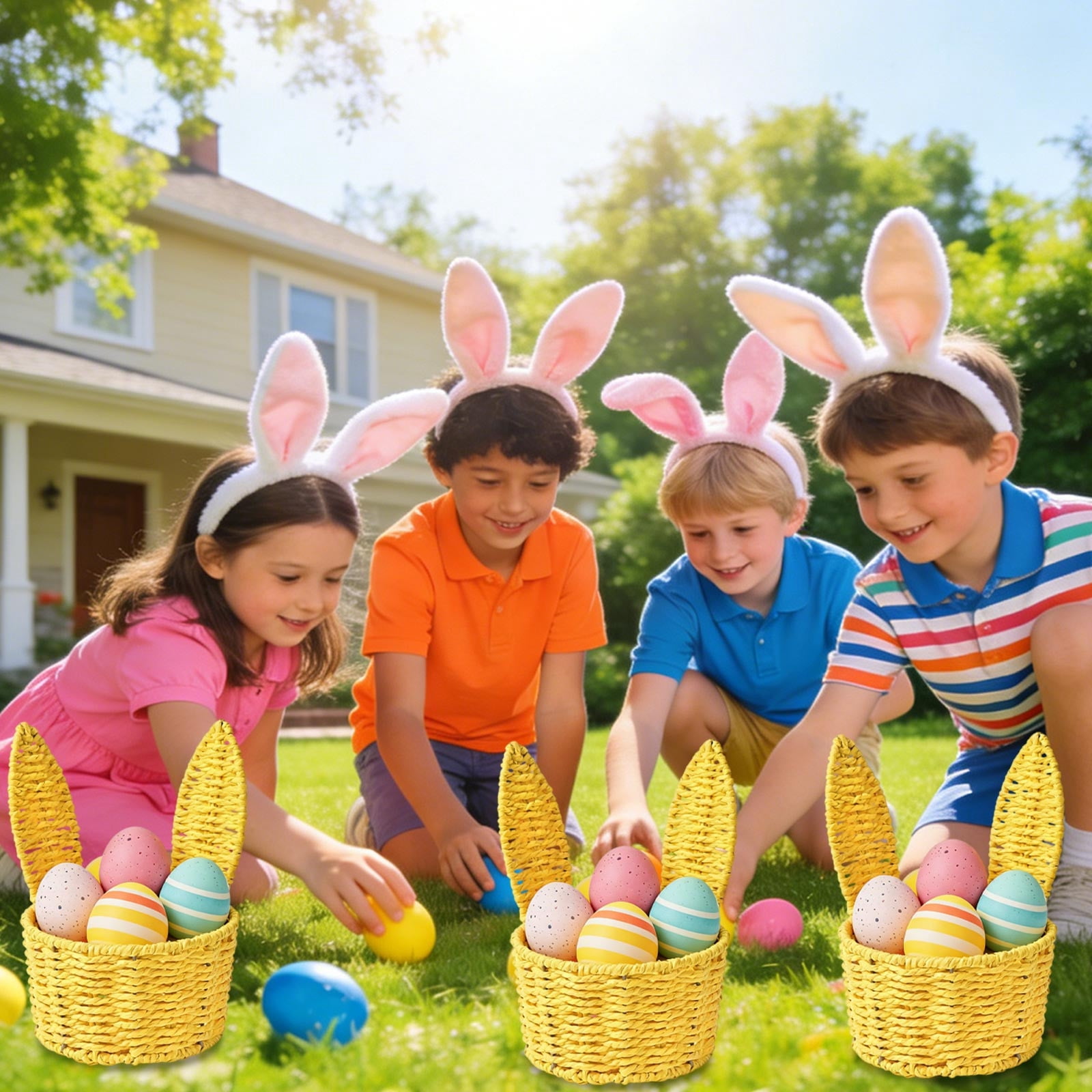 Lunxisen 1 Pcs Paper Cord Woven Rabbits Ear Flower Basket Florist Fresh Flower Arrangement Basket Gift Basket Easter Decorative Rabbits Ear Flower Basket