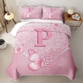 thumbnail image 2 of meiyoeat Pink Glitter Butterfly Monogrammed P Quilt King for Girls, Sparkle Floral Initial Letter King Coverlet Set, 3pcs 1 Bedspread and 2 Pillowcases, 2 of 7