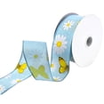 thumbnail image 3 of Daisies and Butterflies Faux Linen Wired Ribbon, 1-1/2-inch, 10-yard, Light Blue, 3 of 3