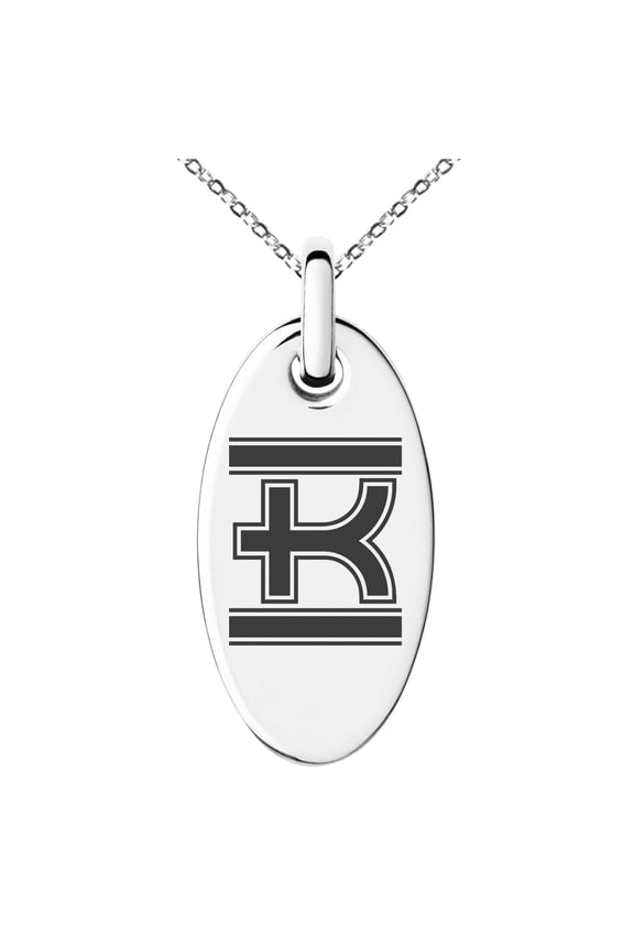 Stainless Steel Letter K Initial Empire Monogram Engraved Small Oval Charm Pendant Necklace