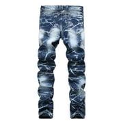 Ketyyh-chn99 Jeans pour hommes 2024 Pantalons en cuir doux, pantalons pour hommes Jeans vintage Hole Denim Fold Wash Work Pantalon frayé Pants de base bleu,32