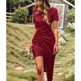 thumbnail image 5 of Women Summer Maxi Tshirt Dress Short Sleeve Crewneck Tie Waist Casual Fit Slit Spring Long Beach Dresses Wine Red M, 5 of 9