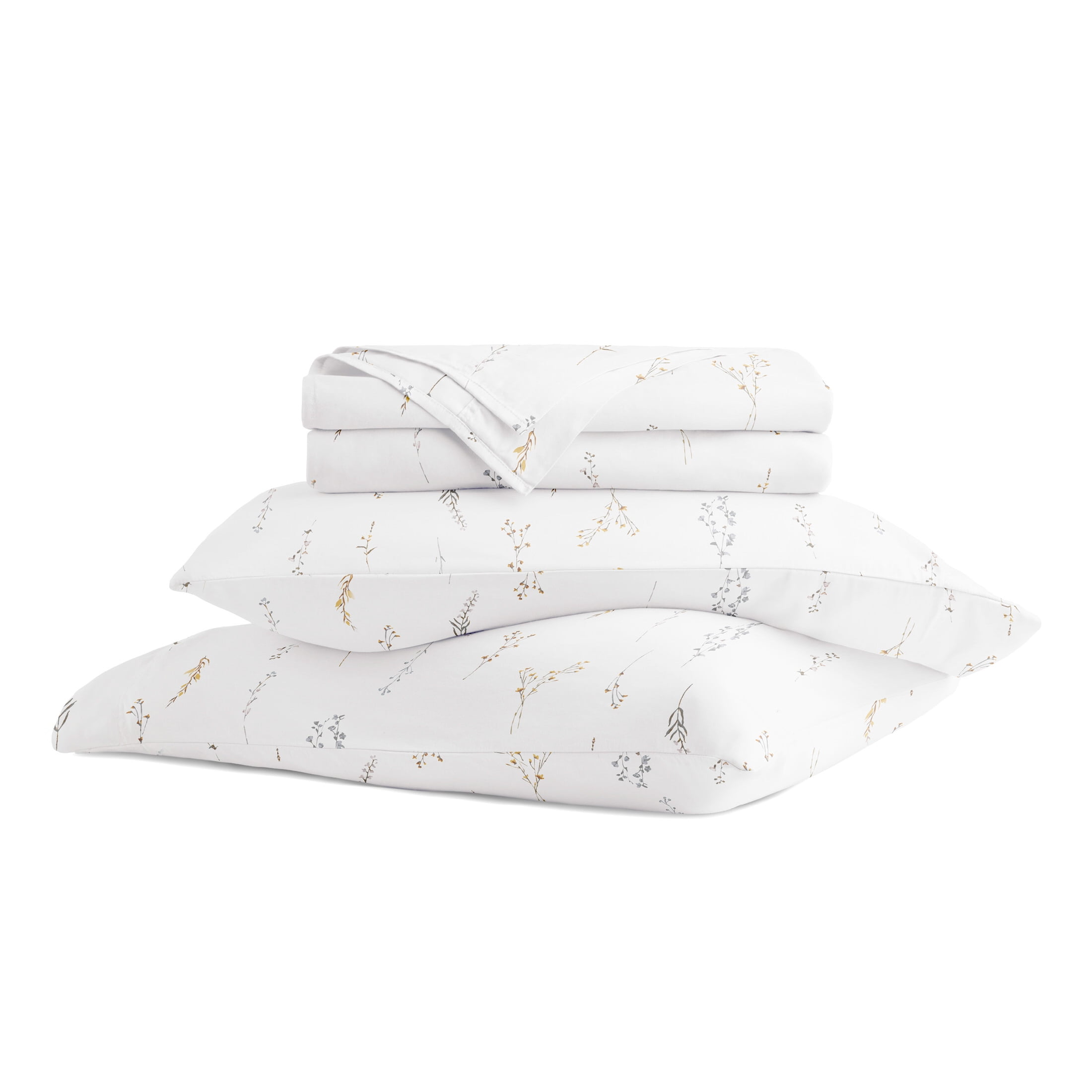 Noble Linens 4 Piece 300TC Cotton Printed Sheets, Wild Garden White, California King