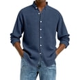 thumbnail image 3 of Men's Casual Long Sleeve Waffle Knit Button Down Solid Color Shirt for Spring Fall Comfort Wear,Navy,3XL, 3 of 5