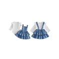 thumbnail image 3 of Baby Girl Clothing Sets Long Sleeve Ribbed Ruffle Romper with Layered Denim Suspender Skirt 2Pcs Outfits, 3 of 10