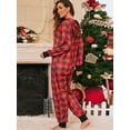 thumbnail image 6 of Avamo Women Long Sleeve Zipper Front Hooded Jumpsuit Sleepwear Onesie Pajamas Set With Pocket Ladies Loose Plaid Romper Playsuit, 6 of 6