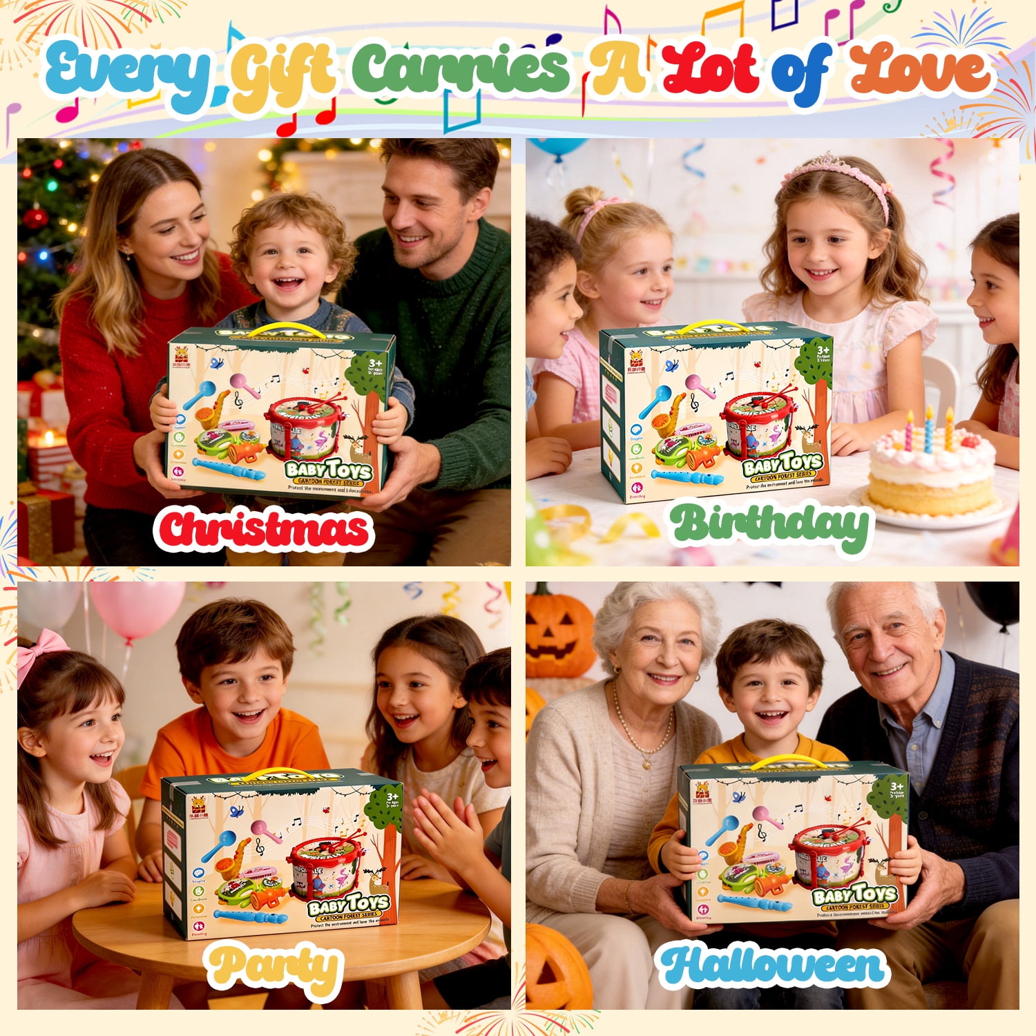Caunedy Baby Musical Instruments Set,Montessori Toys for Toddlers 3-8,Preschool Educational Kids Gifts,Christmas Birthday Gifts for Boys Girls