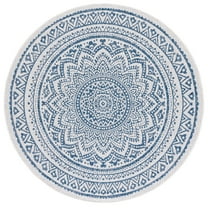 SAFAVIEH Courtyard Josiah Geometric Indoor/Outdoor Area Rug, Ivory/Navy, 7'10" x 7'10" Round