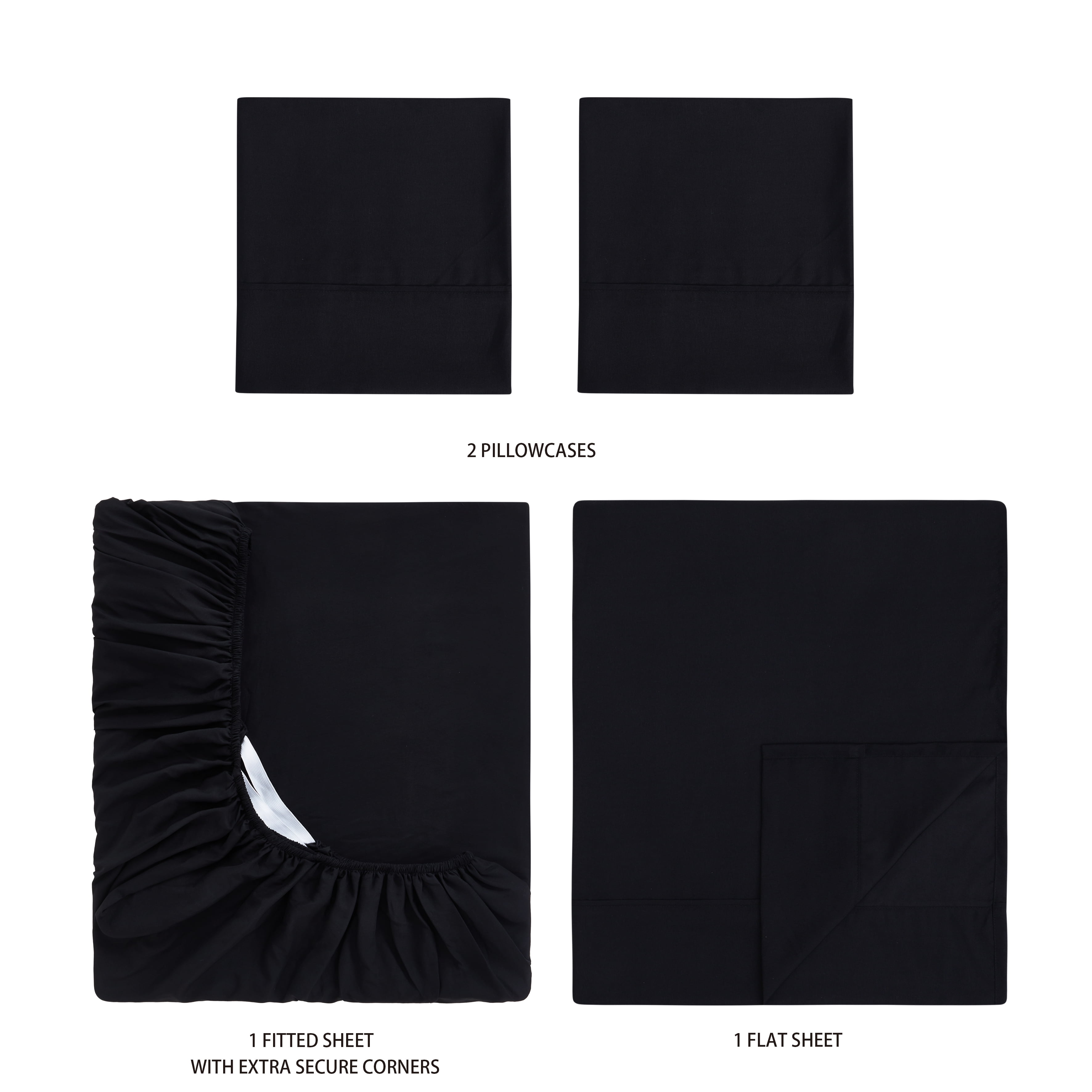 Mainstays Super Soft Brushed Microfiber Bed Sheet Set, Rich Black, Full, 4 Piece