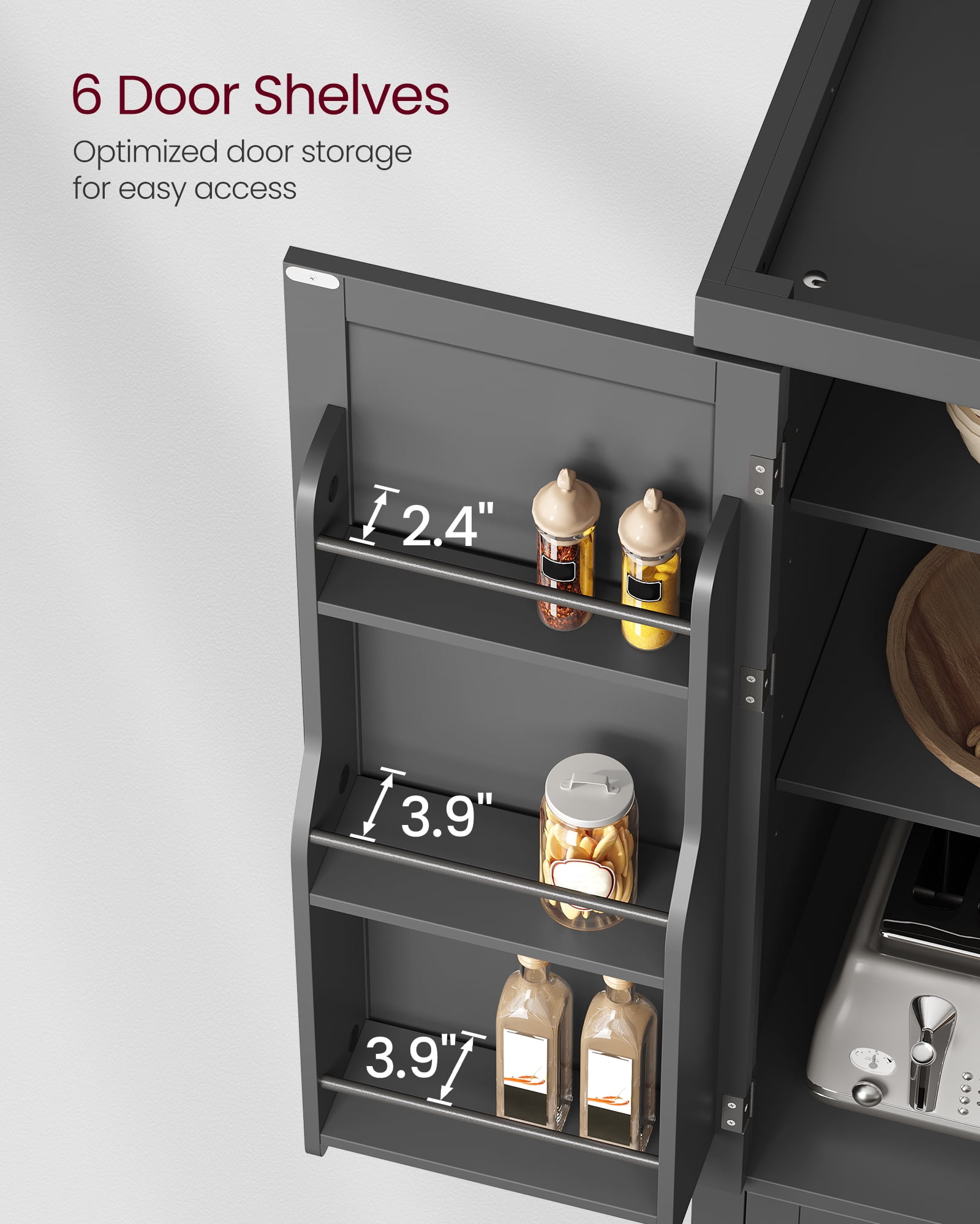 VASAGLE Pantry Cabinet, 71.7 " Kitchen Pantry Storage Cabinet Tall Freestanding Cupboard with 1 Drawer 6 Hanging Shelves for Dining Room Laundry, Black