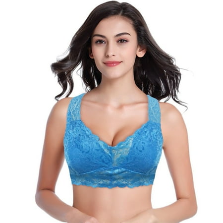

New Women Plus Size Vest Crop Wire Free Bra Lingerie Sexy V-Neck Underwear（Blue XXXL）