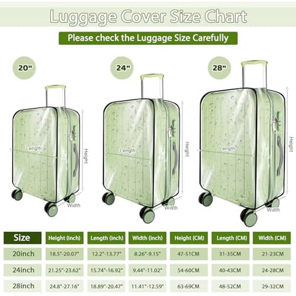 3 Pieces Thicken Clear Luggage Cover Protector, 20" 24" 28" PVC Luggage Covers for Suitcase Waterproof Dustproof Anti-scratch Travel Suitcase Covers Case for Wheeled Luggage