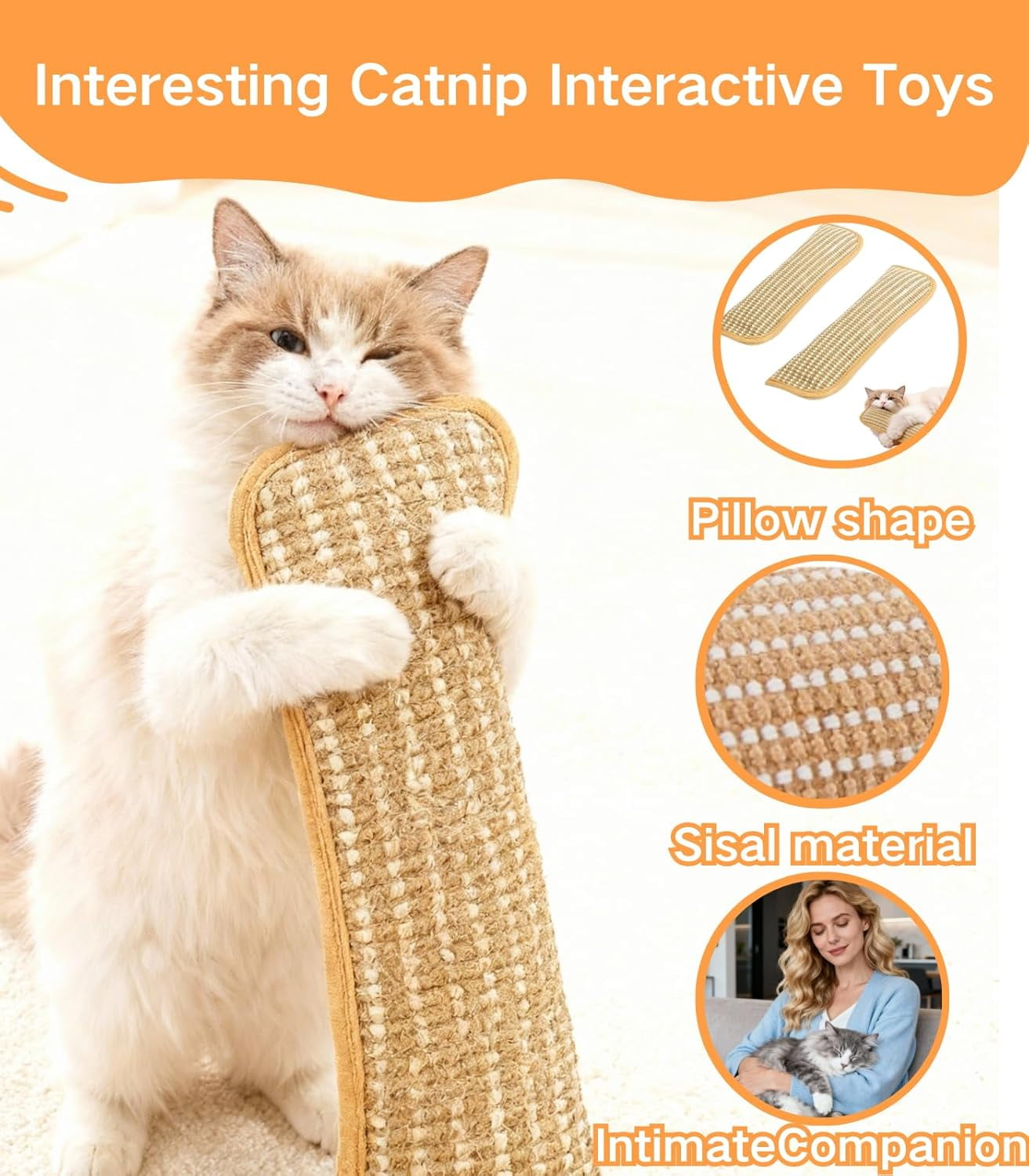Interactive Catnip Chew Toy for Indoor Cats, 3-Pack 13 Inches Catnip Pillows with Sisal Scratching Pad, Kicker Toys for Aggressive Play, Bite Resistant & Anxiety Relief