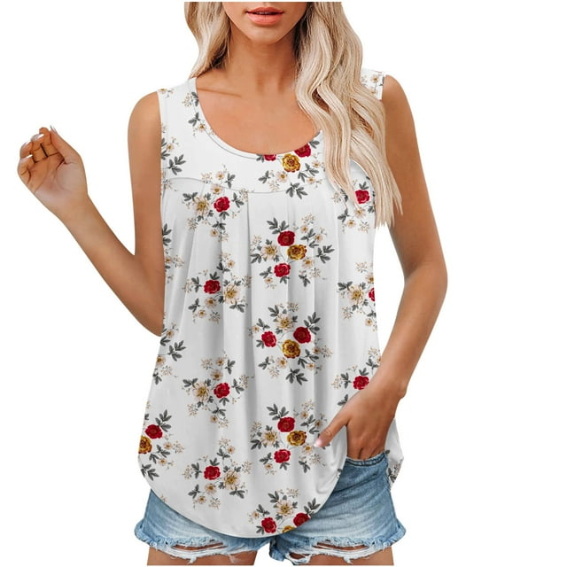 zanvin Débardeurs pour Femmes, Mode Estivale pour Femmes T-shirt Col Rond Imprimé Confortable Ample Sans Manches Blouse Décontractée