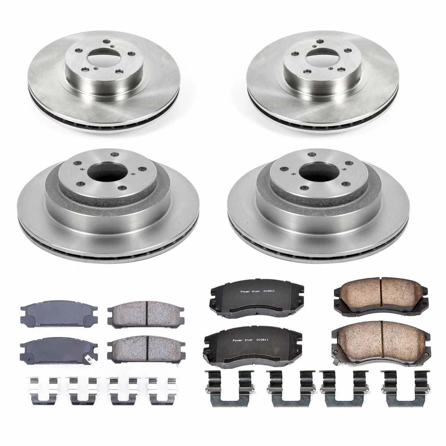 Power Stop Front and Rear Stock Replacement Brake Pad and Rotor Kit KOE8398 Fits 1993 Subaru Legacy